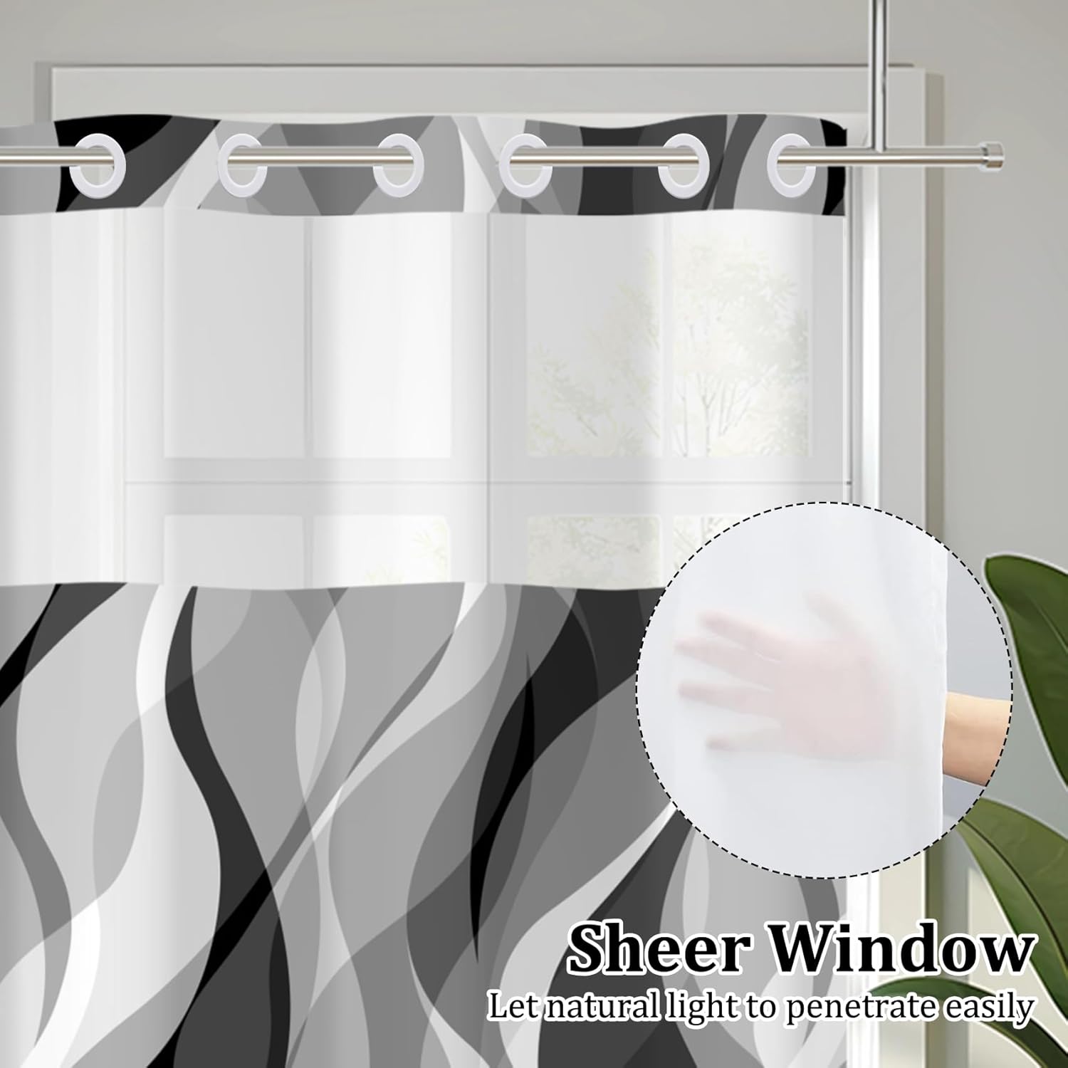 Velaequezii Grey Striped Shower Curtain Set 71x74 Inch