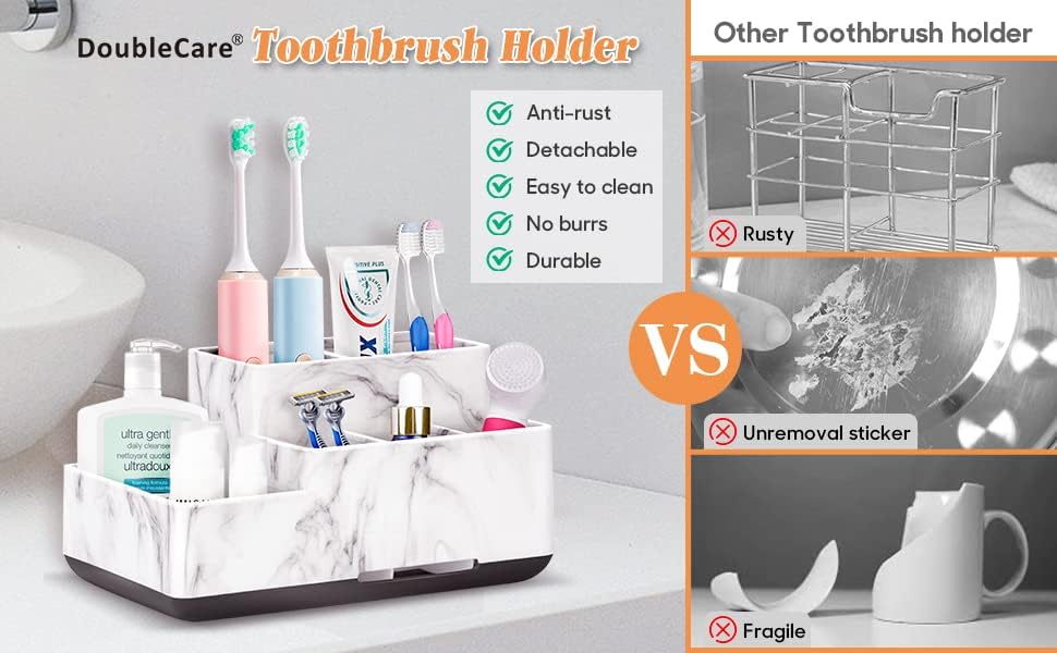 DoubleCare Detachable Toothbrush and Toothpaste Holder with 5 Compartments