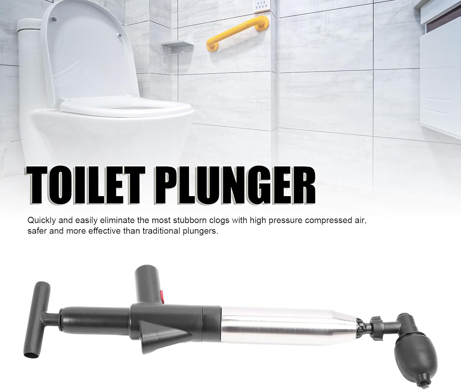 Dpofirs Toilet Plunger with Stainless Steel Handle and Air Pump