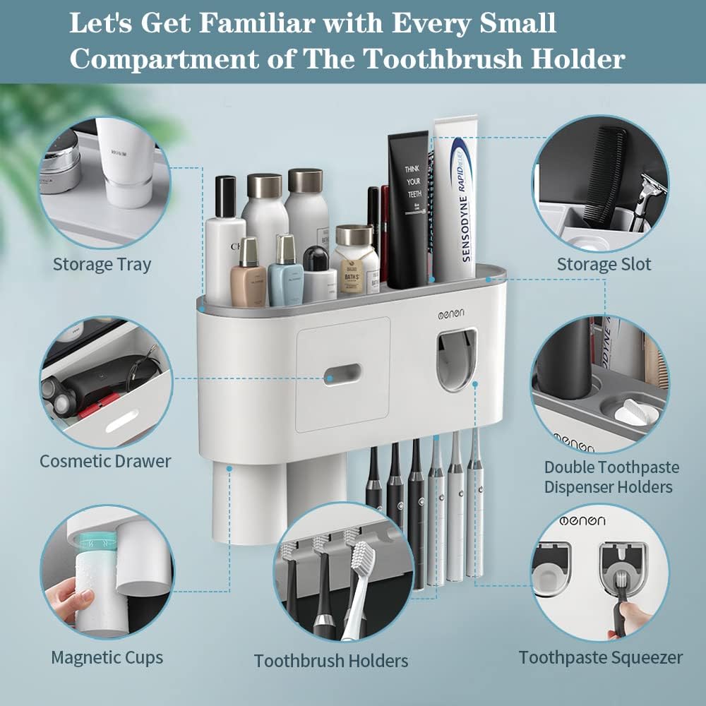 BHeadCat Toothbrush Holder with Toothpaste Dispensers and Storage