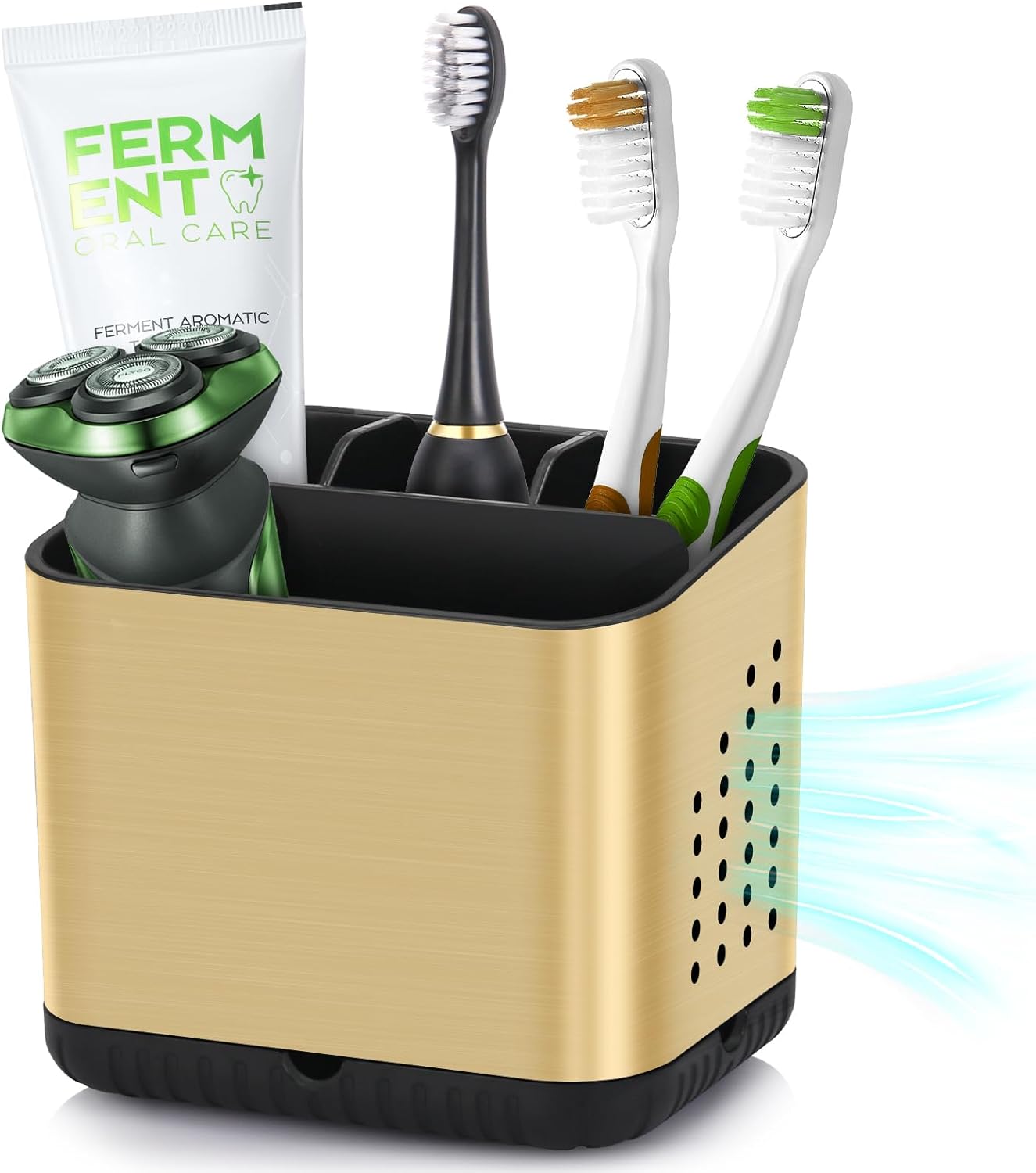 PARKMANI Brushed Gold Toothbrush Holder with Drainage and Ventilation