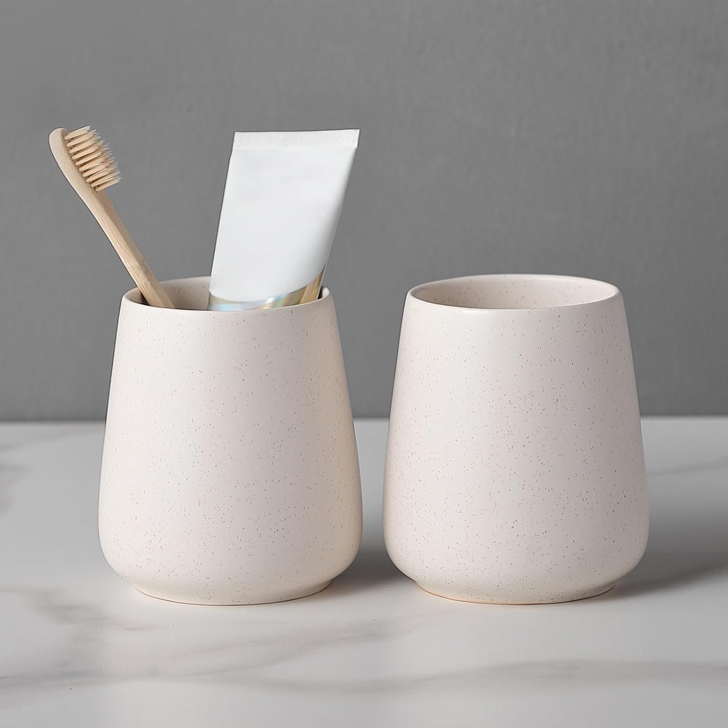 Eyrozia Beige Ceramic Toothbrush Holder Set 2Pcs
