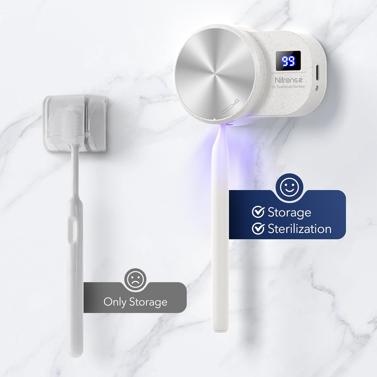 UV Toothbrush Cleaner Holder with Fan and Digital Display