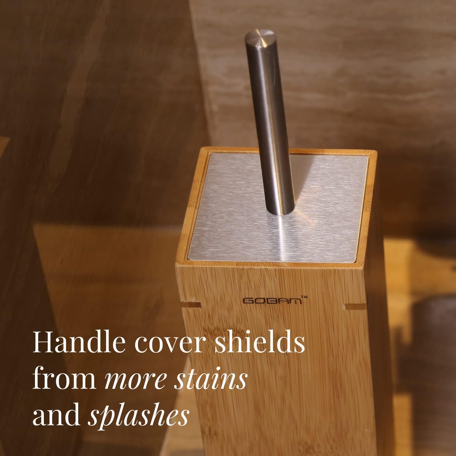 GOBAM Bamboo Toilet Bowl Cleaner with Holder - Hidden Stainless Steel Brush