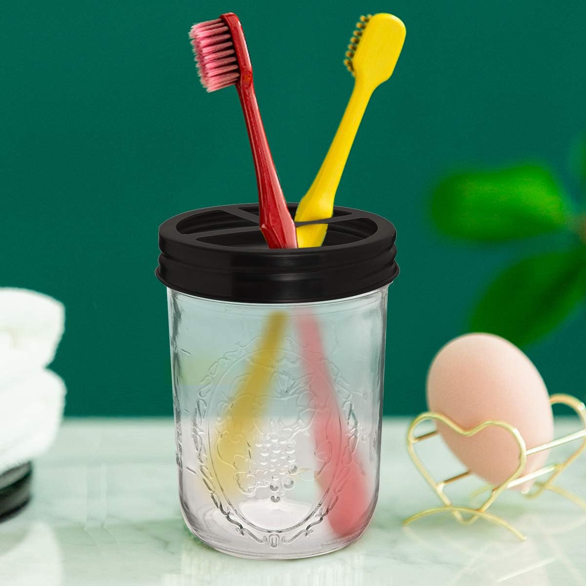 Bonris 16oz Glass Toothbrush Holder with Stainless Steel Lid