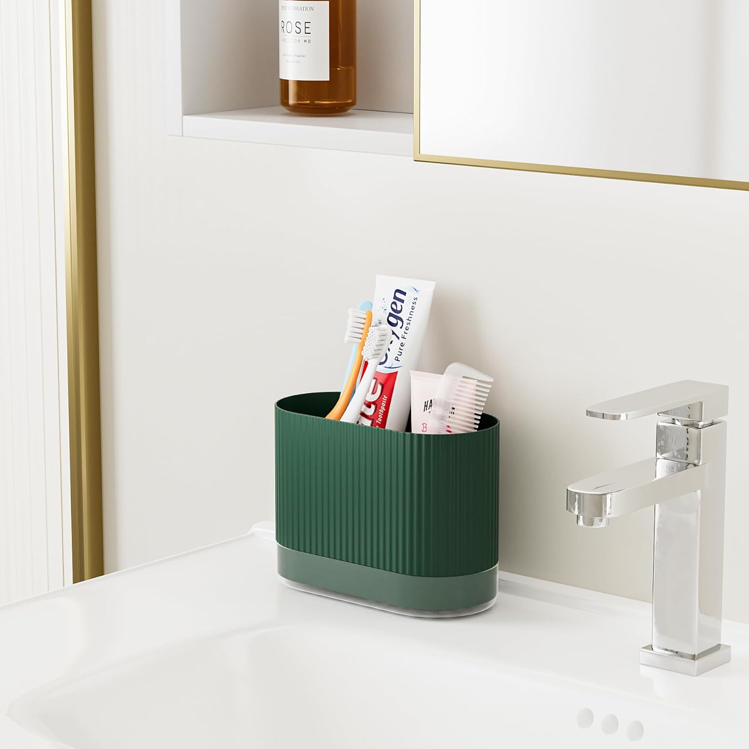 Green Kids Toothbrush Holder with Drainage and Drip Tray