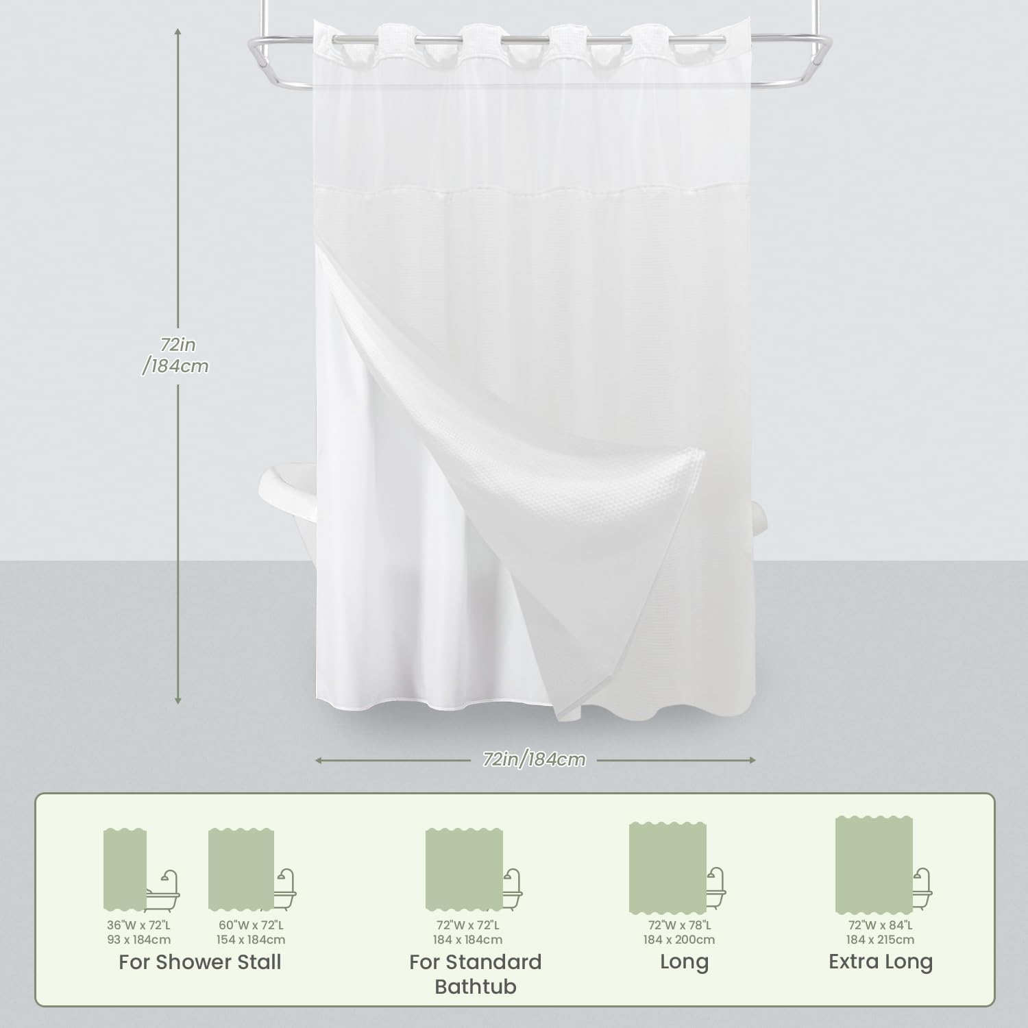 Inhousolu 72x72 Mesh Top Shower Curtain Set
