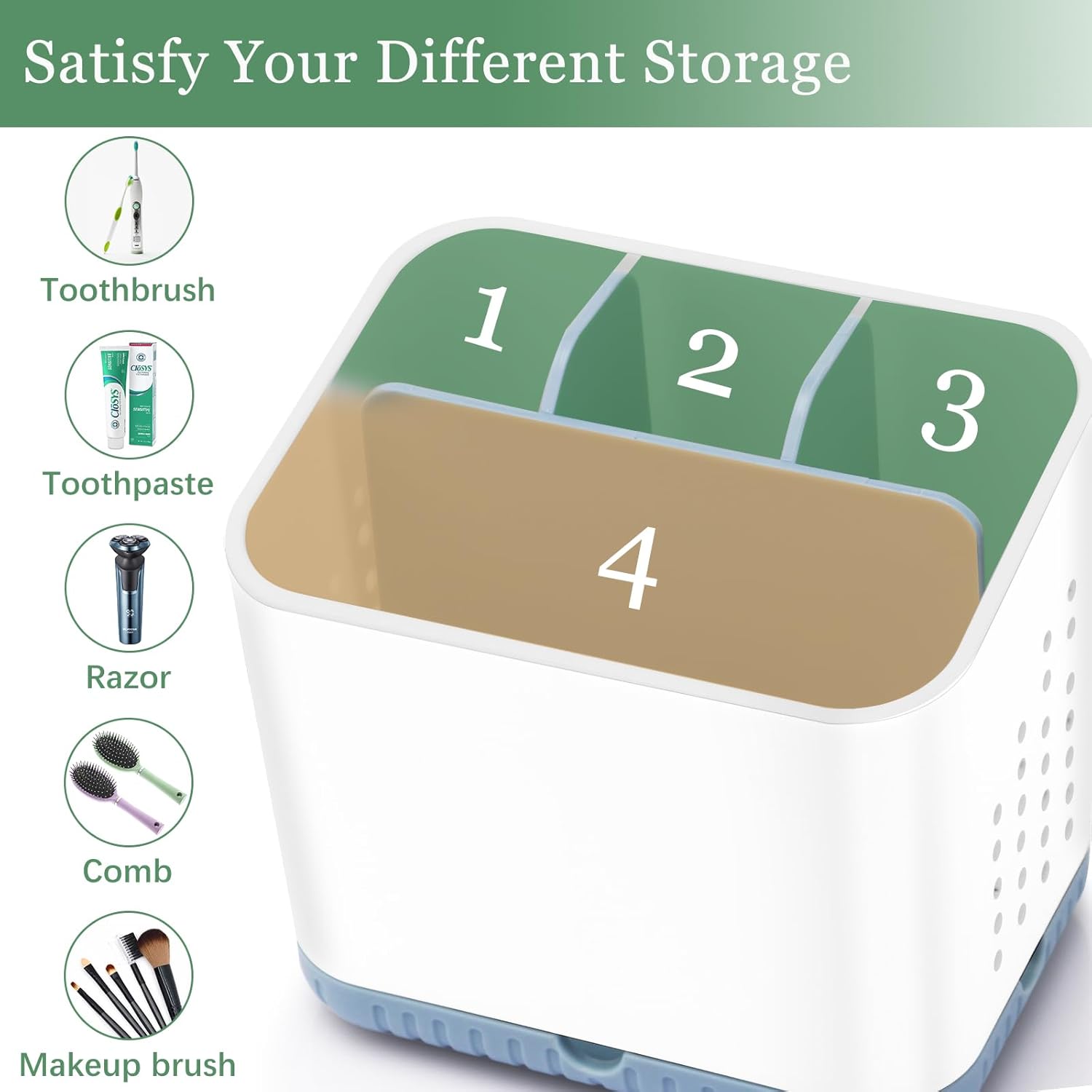 PARKMANI 4 Slots Toothbrush Holder for Bathroom Organizer Non-Slip Drainage Blue