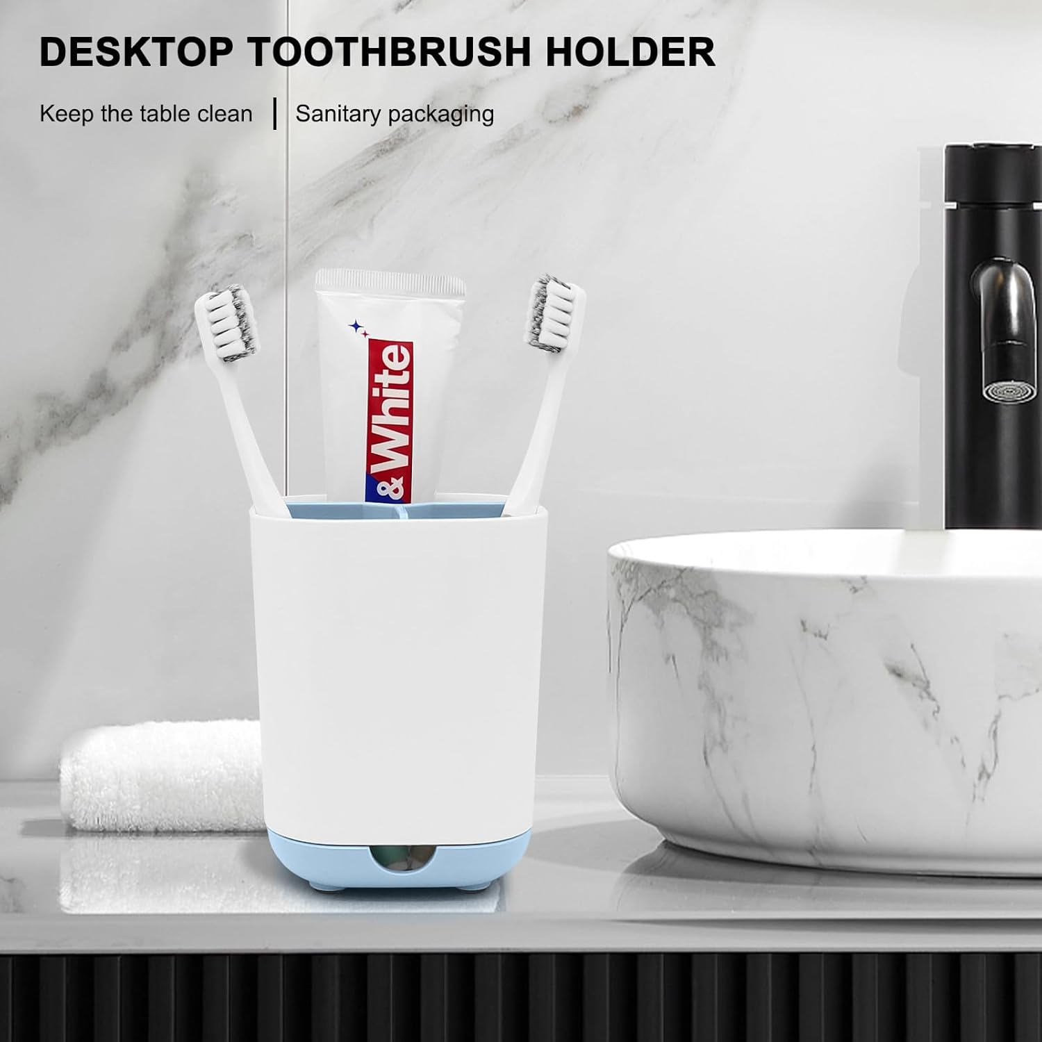 Scartink Toothbrush Holder 3-Slot Anti-Slip Organizer for Bathroom Blue