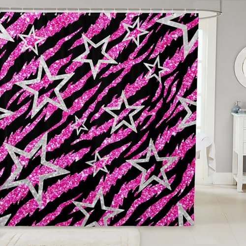 Feelyou Kids Pink Gitter Zebra Shower Curtain Set