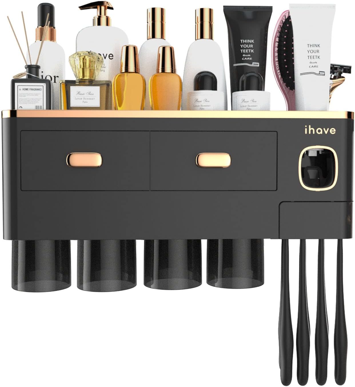 iHave Toothbrush Holder with Toothpaste Dispenser and Cosmetic Drawers