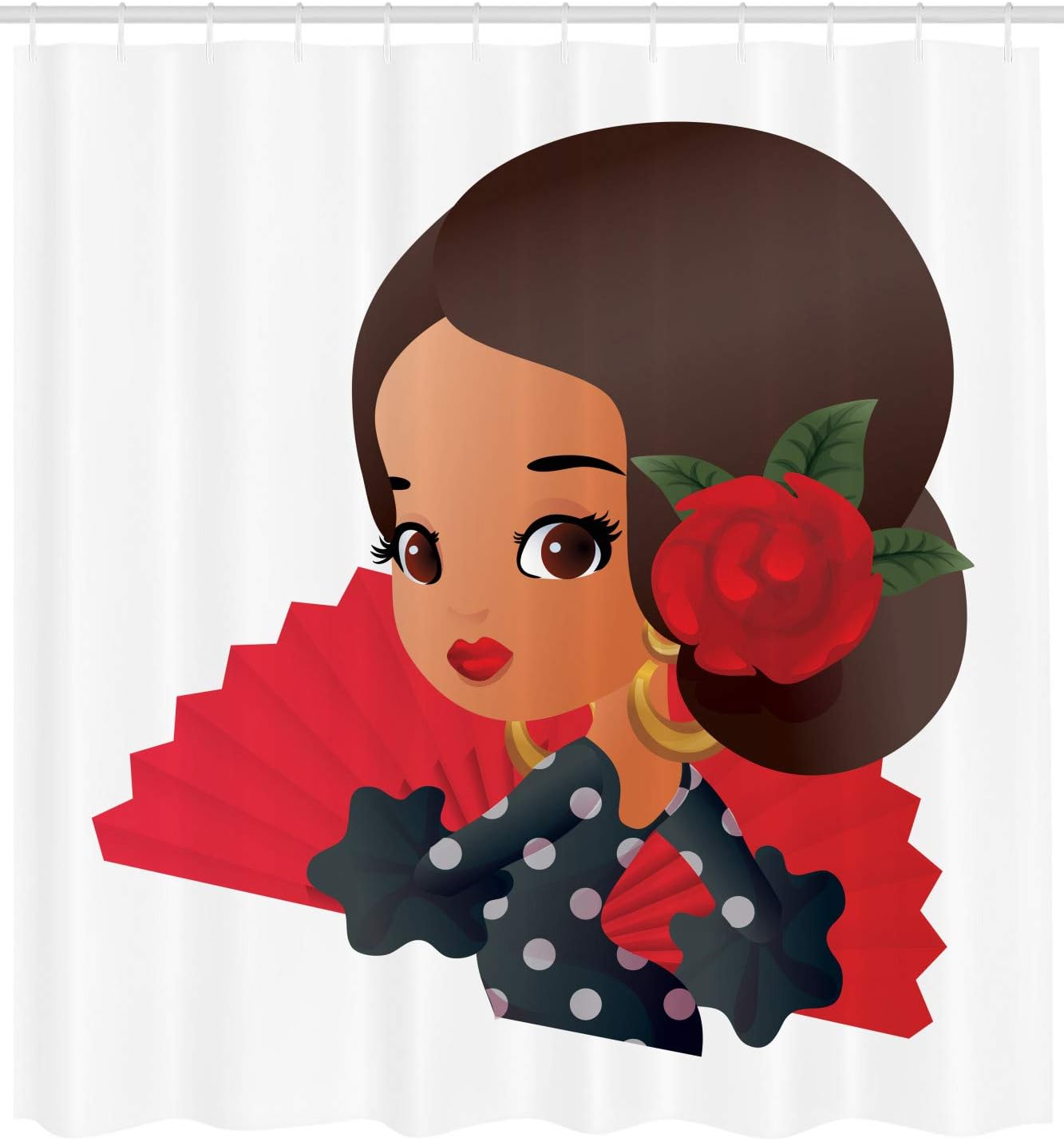 Ambesonne Spanish Shower Curtain with Chibi Flamenco Girl and Rose Design