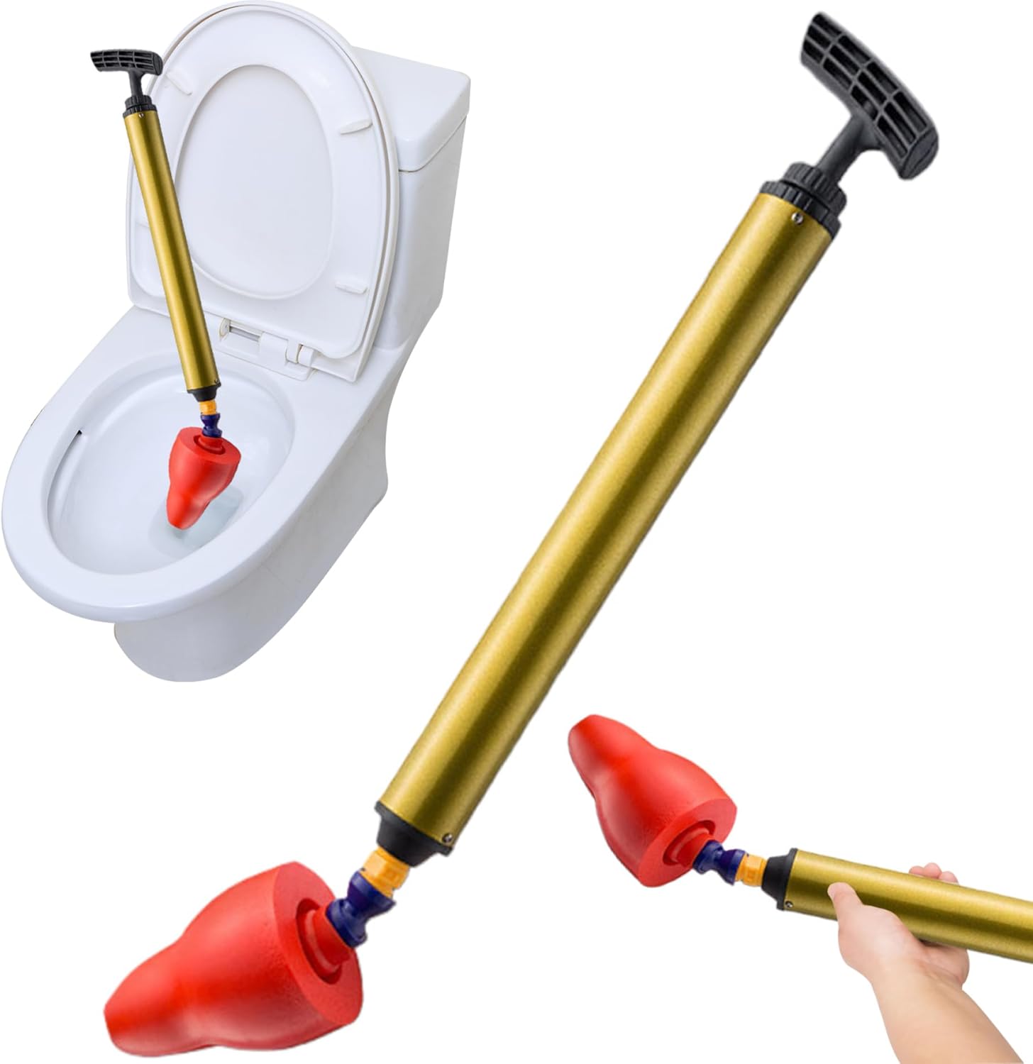 High Pressure Toilet Plunger with 180 Rotating Head and Press Handle
