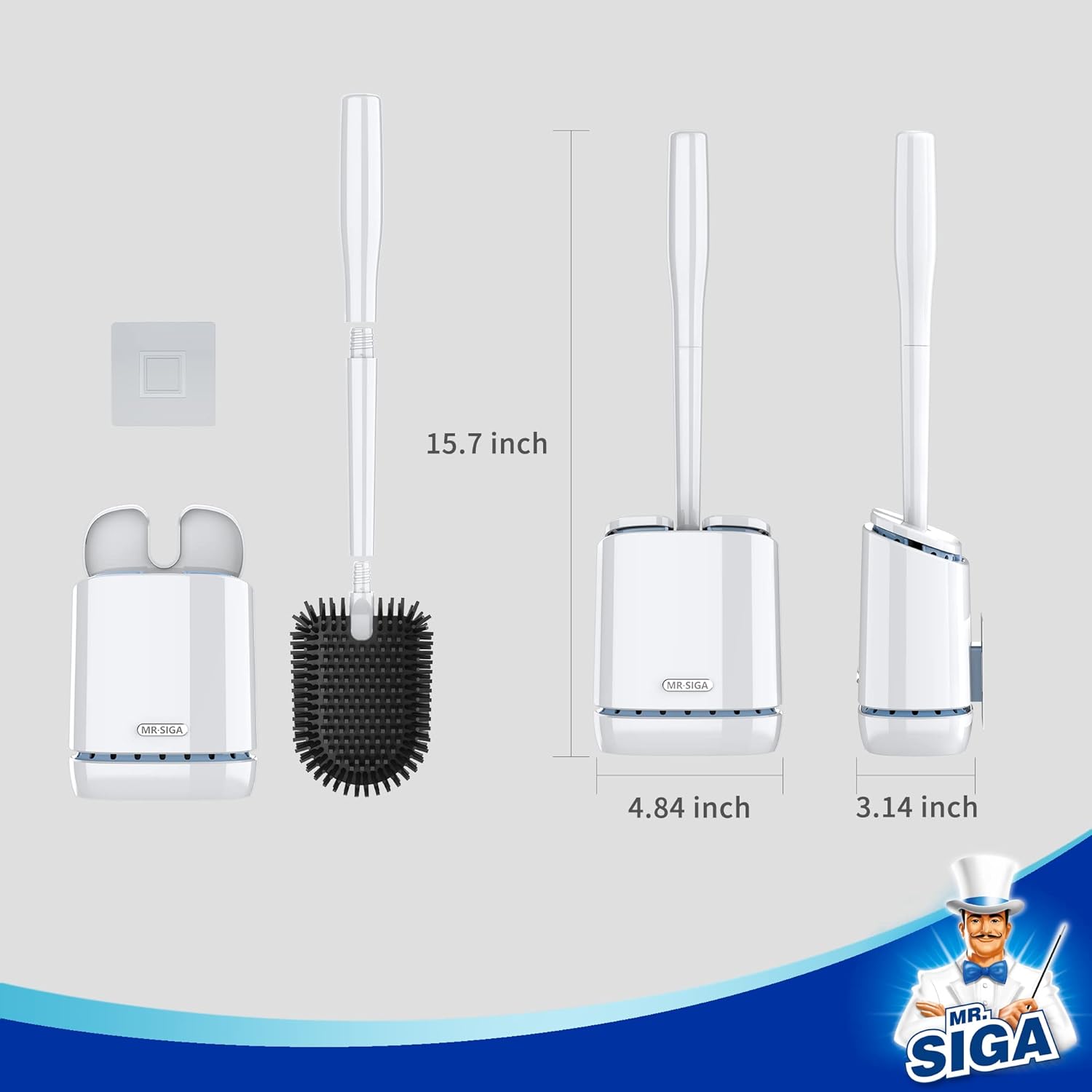 MRSIGA Toilet Brush with Wall Mount Holder 1 Pack