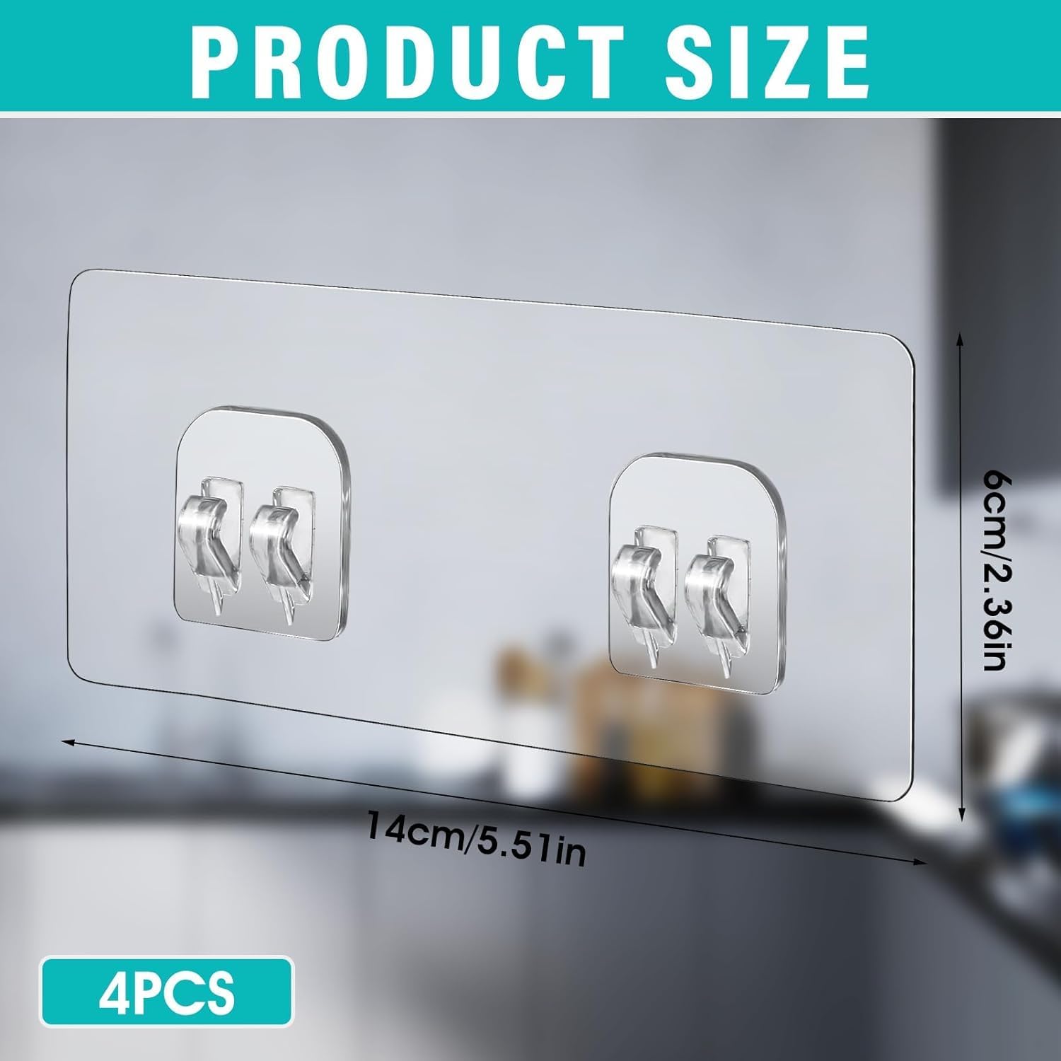 4 Pack Shower Caddy Adhesive Hooks No Drilling Strong Durable