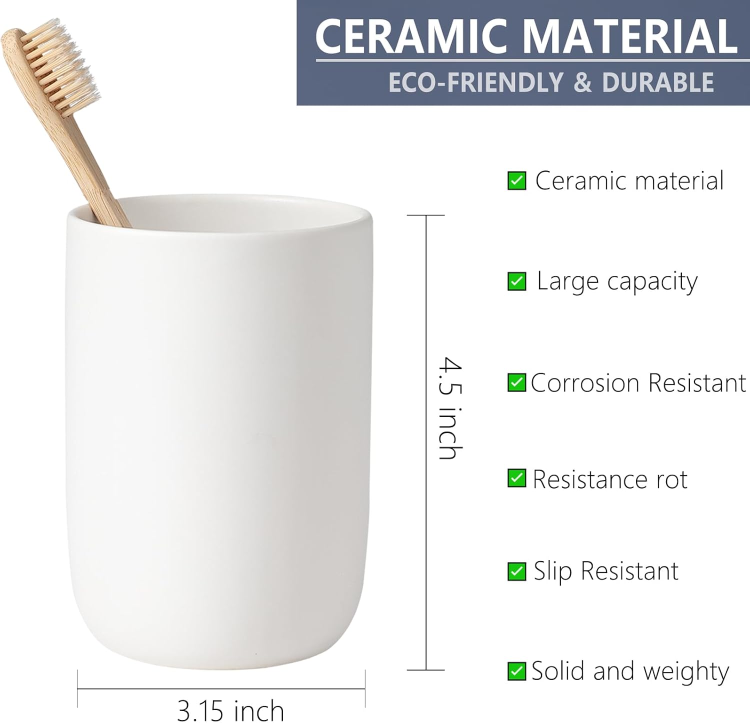 Ceramic Toothbrush Holder Set - 2Pcs White Bathroom Tumbler Cups