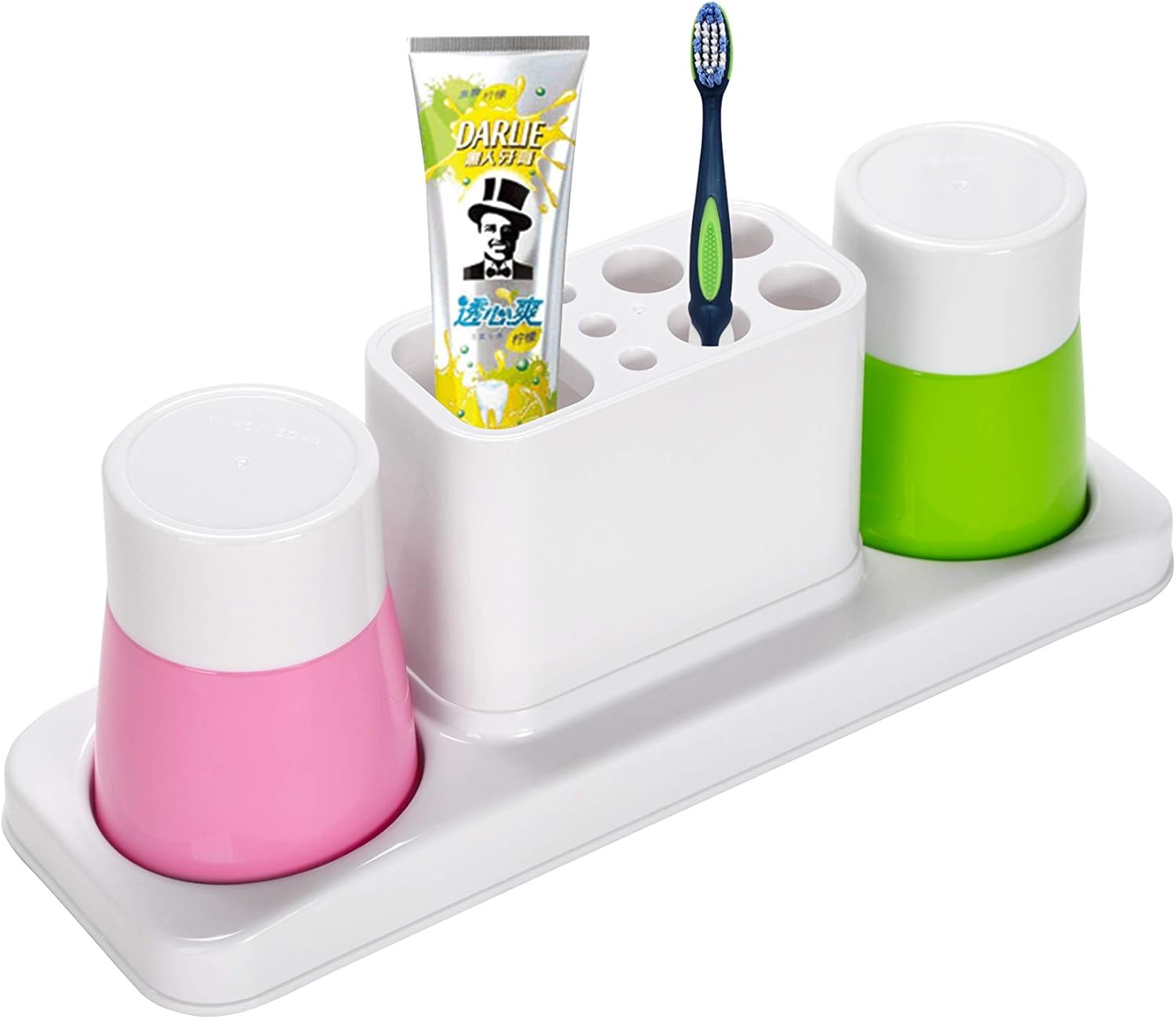 Bathroom Toothbrush Holder with 2 Rinsing Cups 1