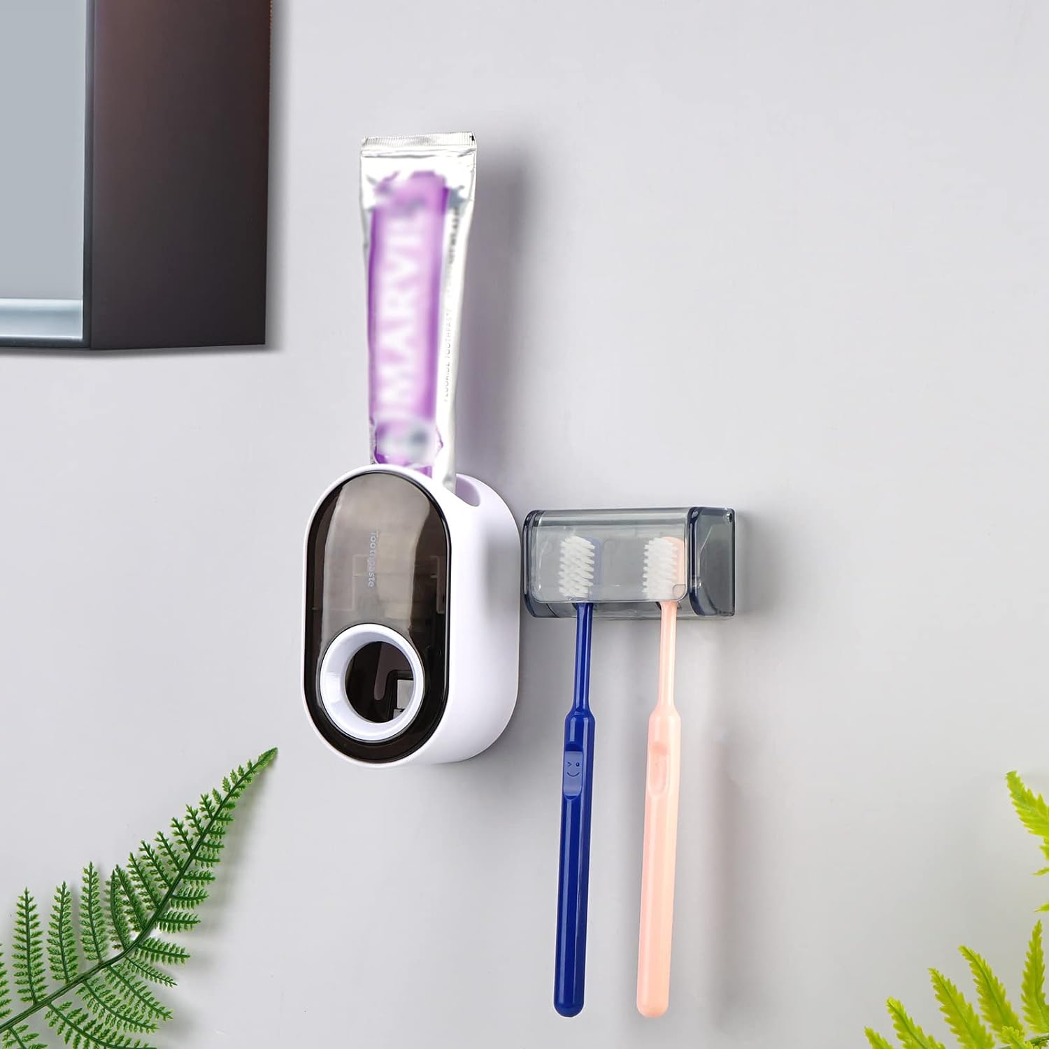 Toothbrush Holder with Cover and Squeezer - Grey