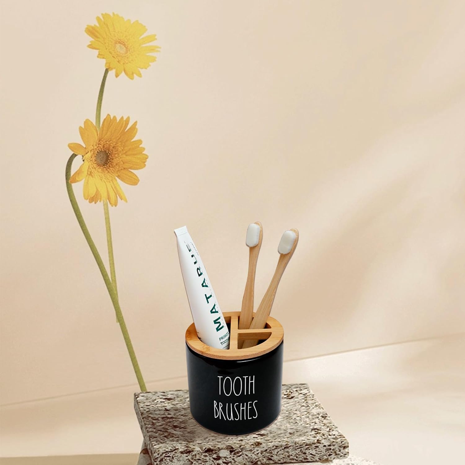 CHONIC Farmhouse Toothbrush Holder with Bamboo Lid 1