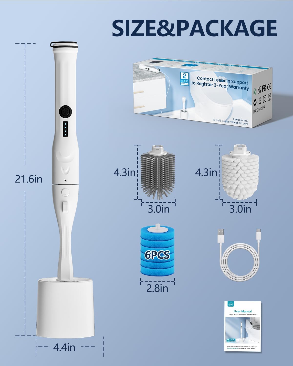 Leebein 8-in-1 Electric Toilet Brush Set with 6 Refills 1