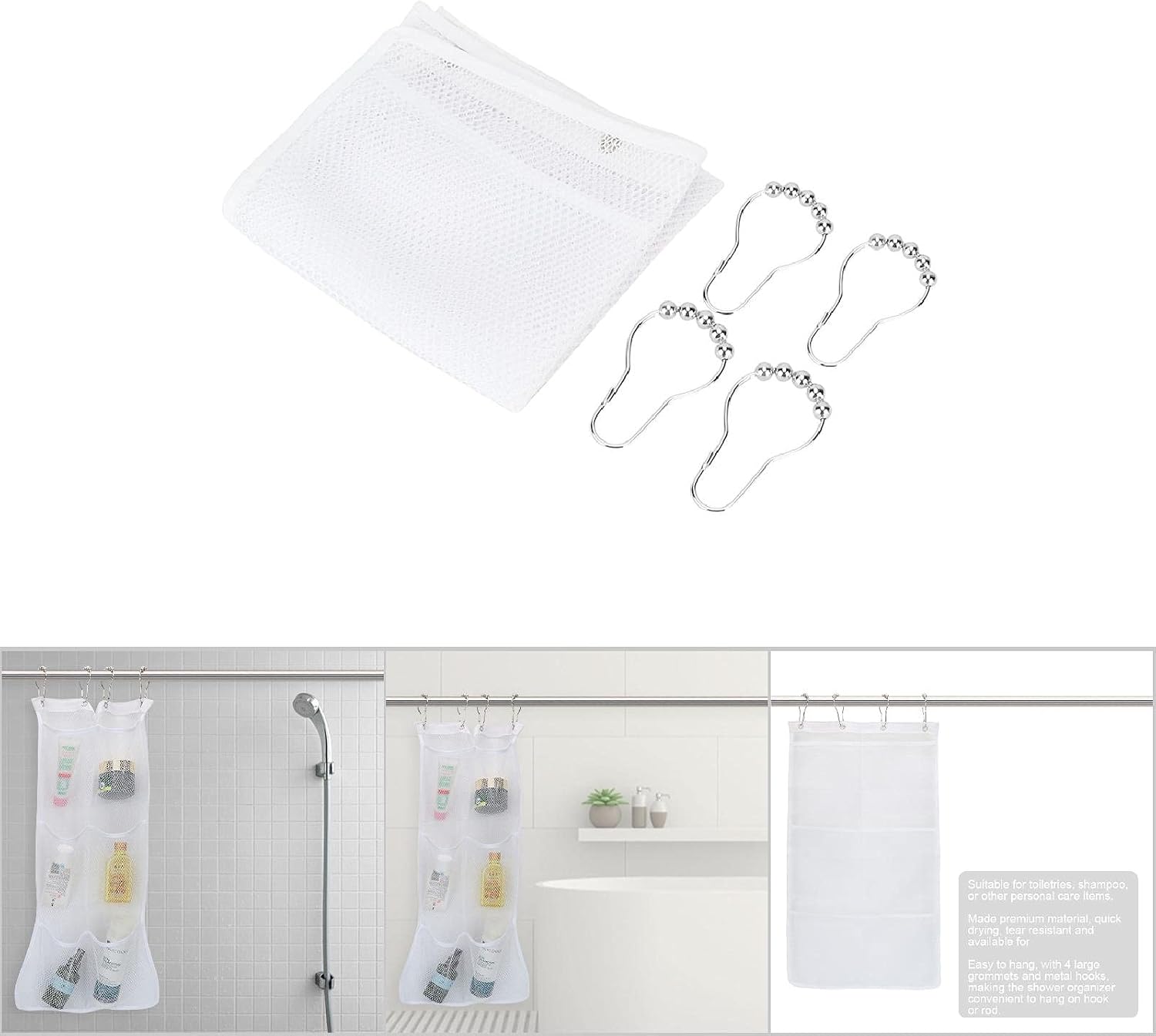 Hanging Mesh Bath Bag with S Shaped Hook for Quick Drying
