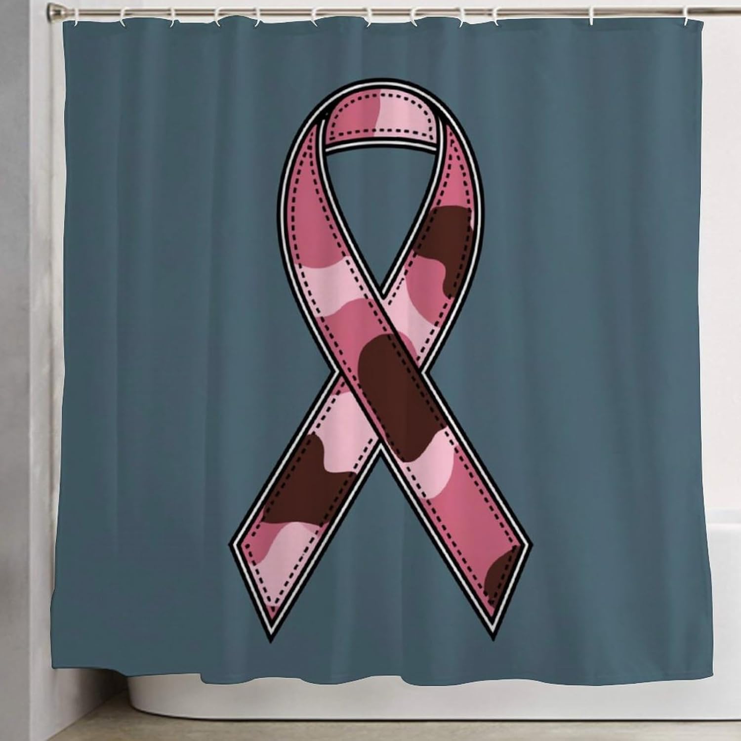 OXJOIIS Pink Ribbon Breast Cancer Awareness Shower Curtain with 12 Hooks 72x72 Inch