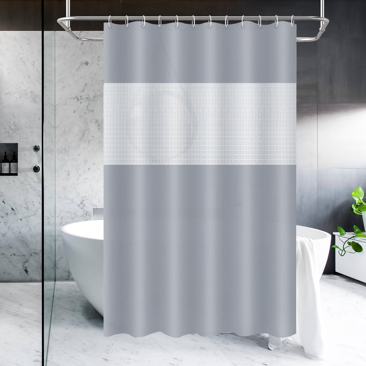 Timecity Grey Shower Curtain Set with 12 Hooks 1