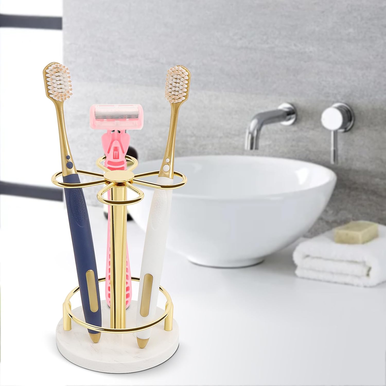 HarJue Gold Toothbrush Holder with Marble Base