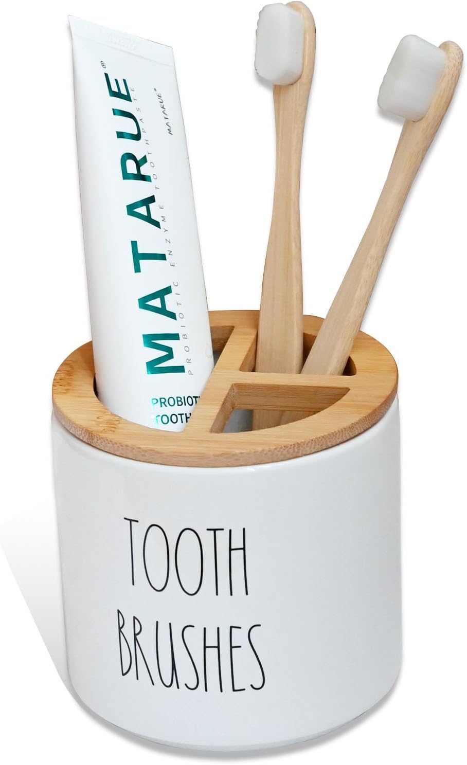 CHONIC Farmhouse Toothbrush Holder with Bamboo Lid