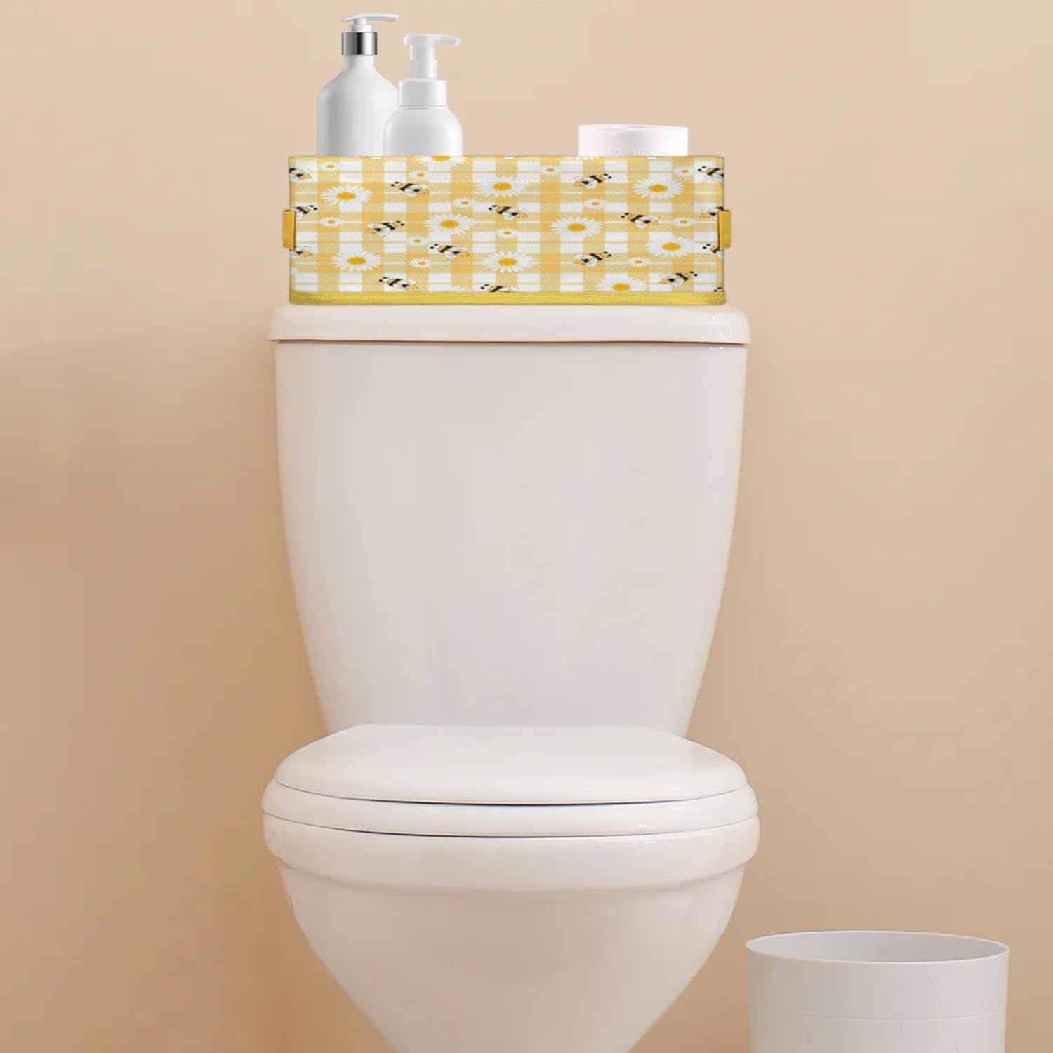 Daisy Toilet Tank Topper Paper Basket with Handles