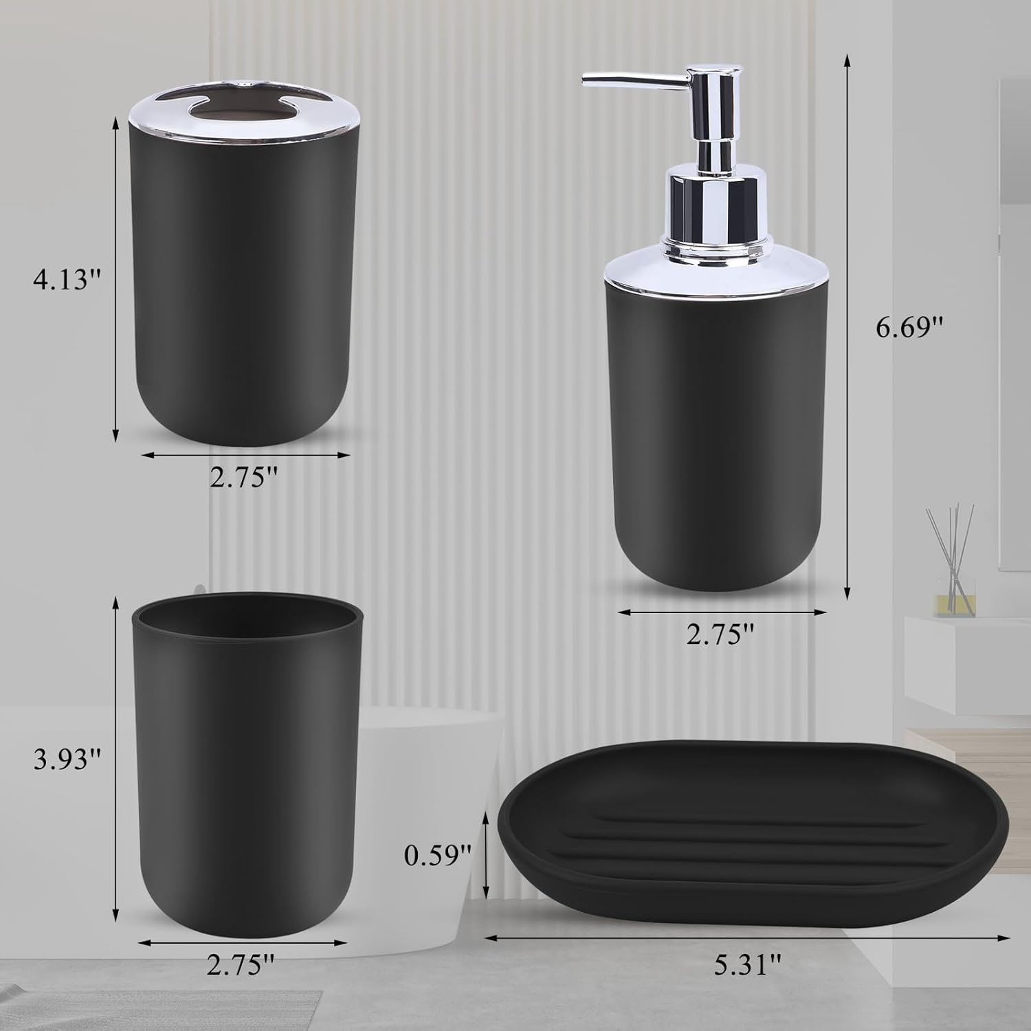 LGURT 4-Piece Bathroom Accessory Set Plastic Black