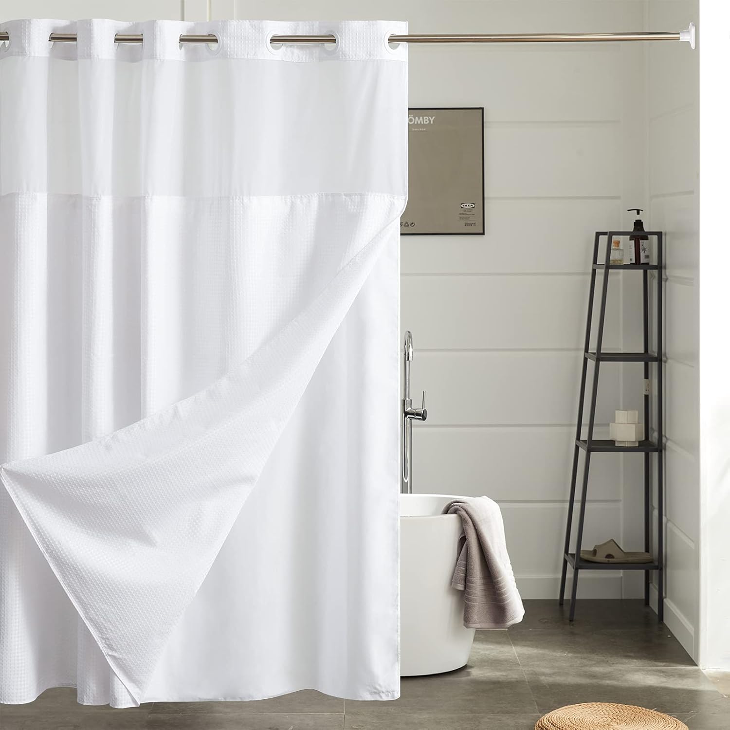 Furlinic No Hook Shower Curtain Set with Snap Liner and Magnets
