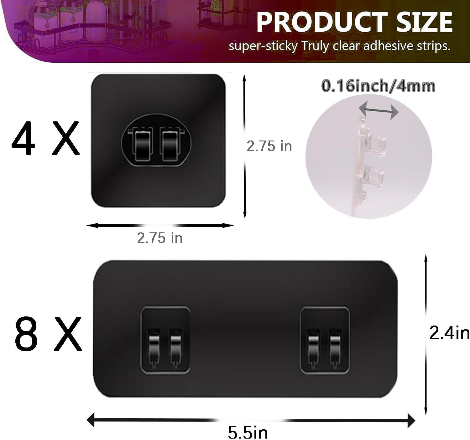 Stylish Black Shower Caddy Adhesive Hooks