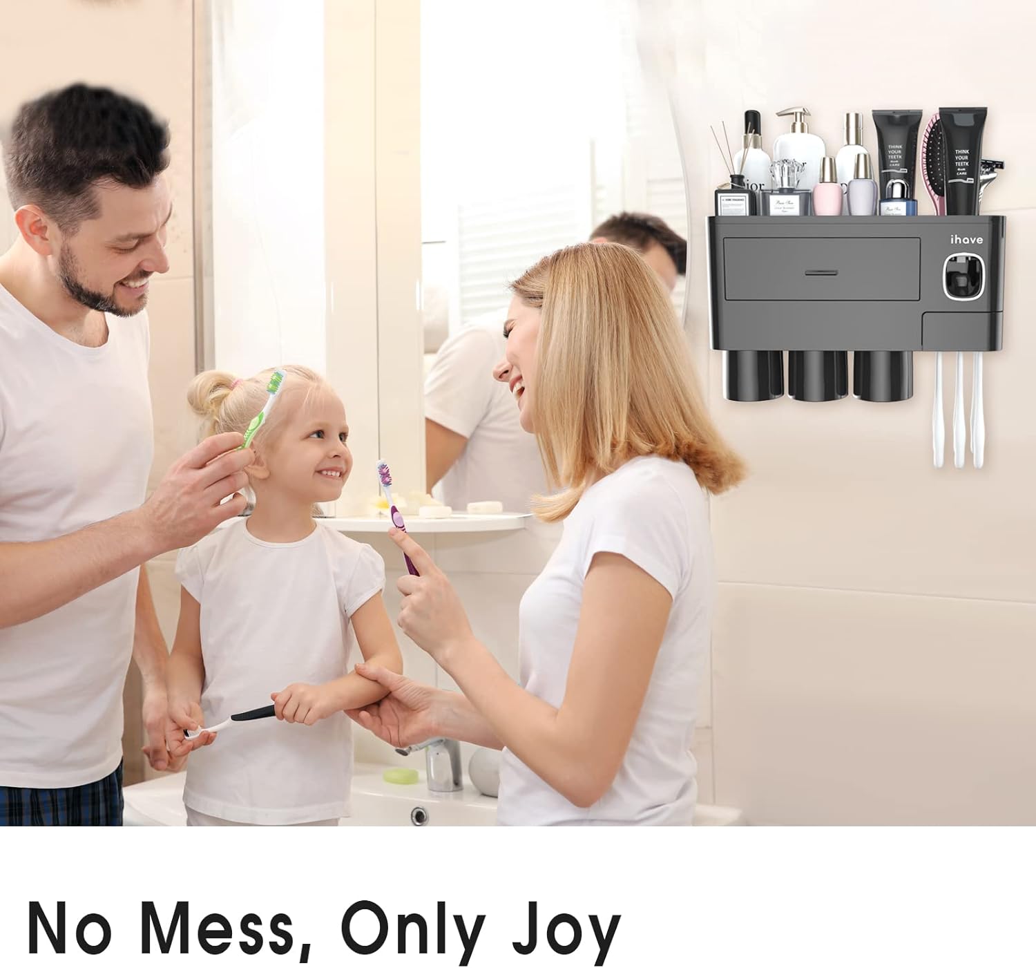 iHave Wall Mounted Toothbrush Holder with Dispenser and Drawer
