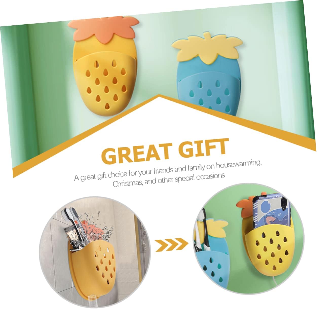 Happyyami 2Pcs Wall Shower Holder Organizer