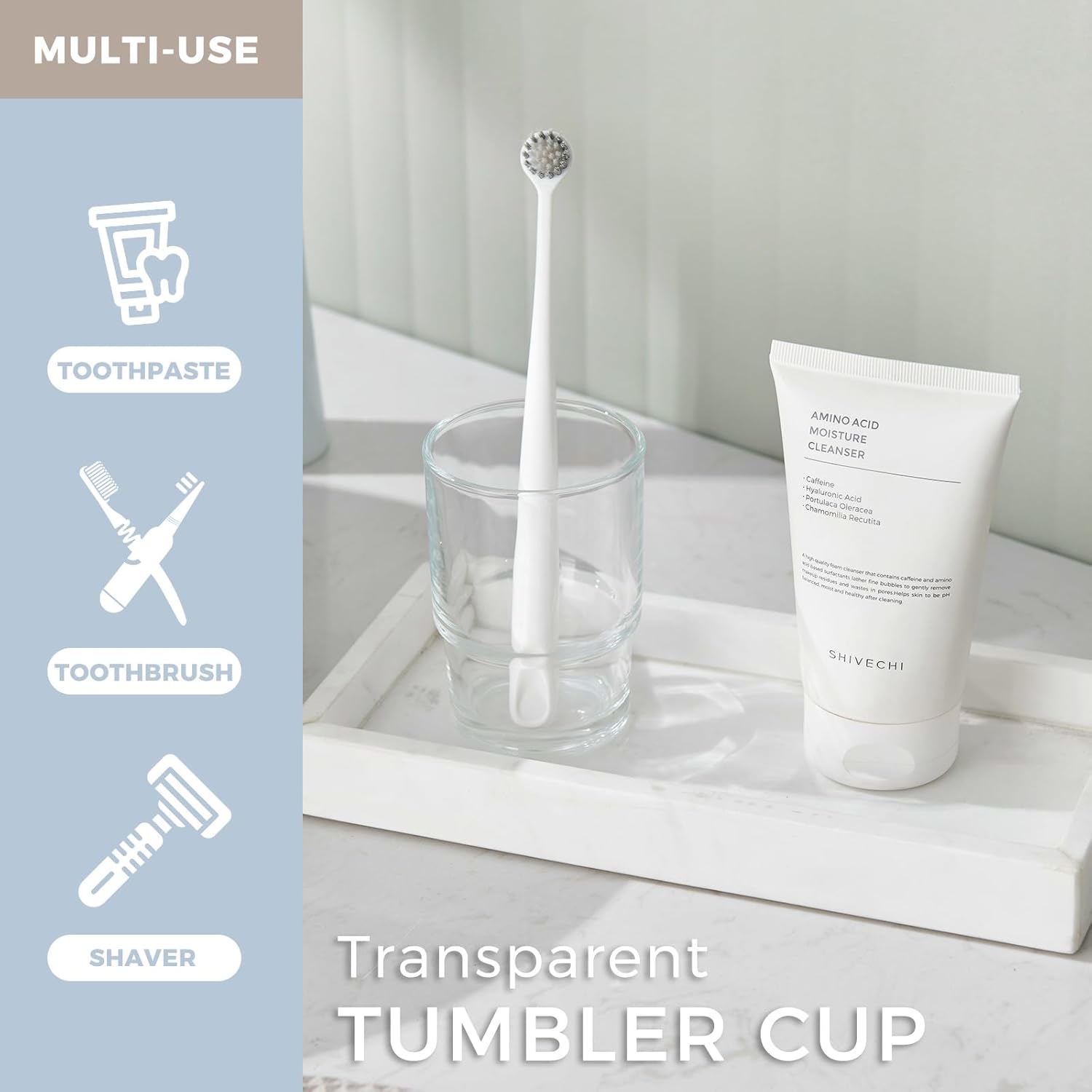 Aomasi Bathroom Glass Cup Toothbrush and Toothpaste Holder Mouthwash Tumbler