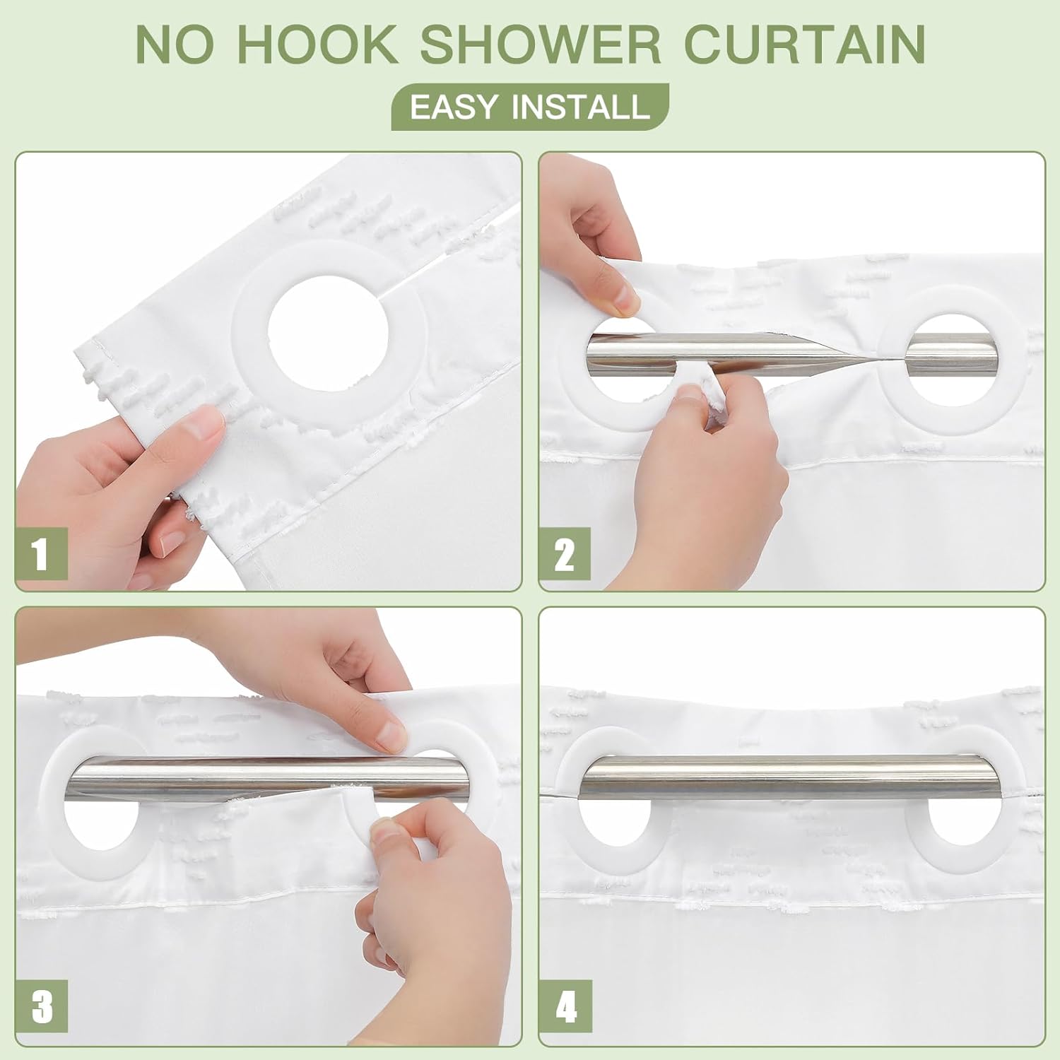 White Small Stall Boho Shower Curtain with Snap-in Liner 36x74