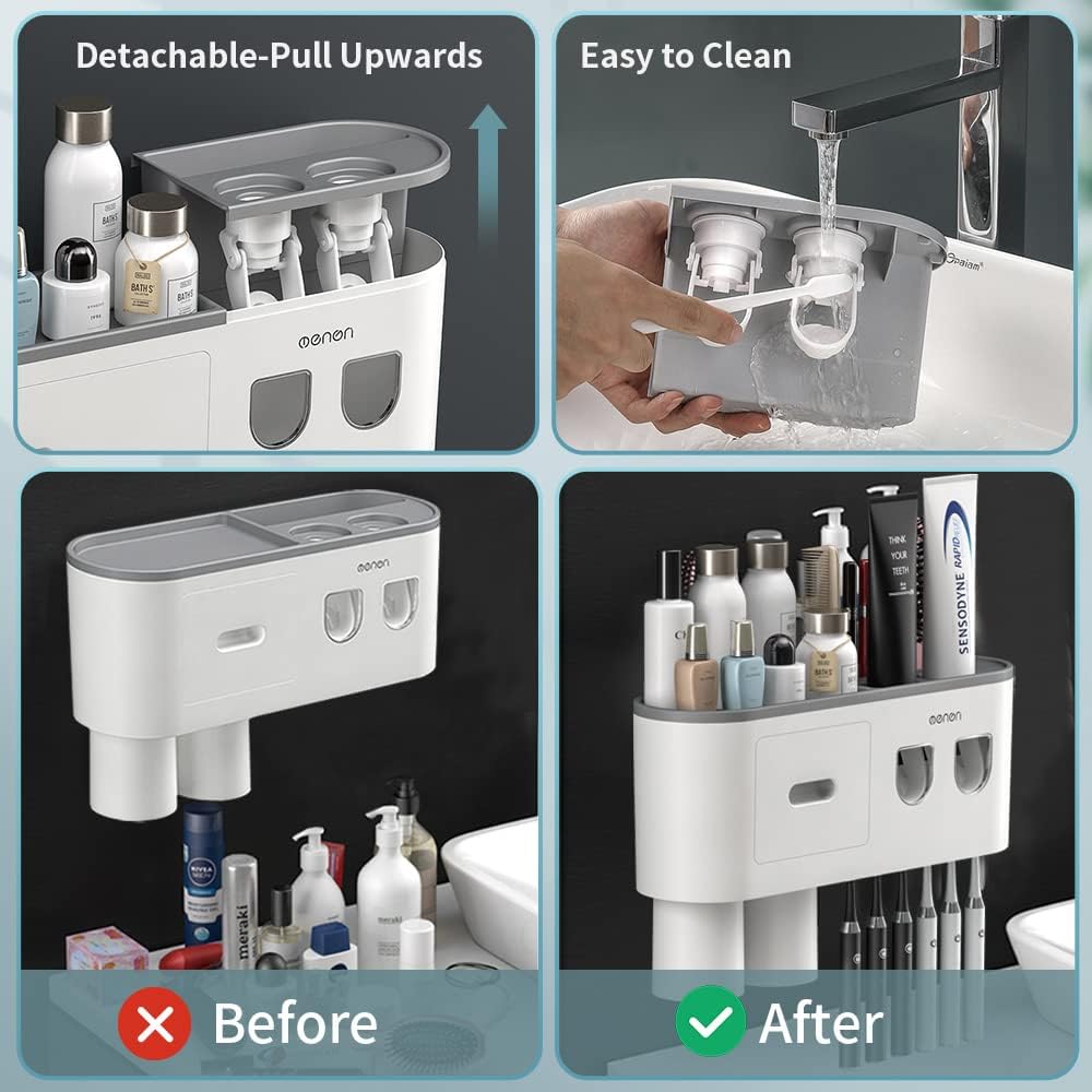 BHeadCat Toothbrush Holder with Toothpaste Dispensers and Storage