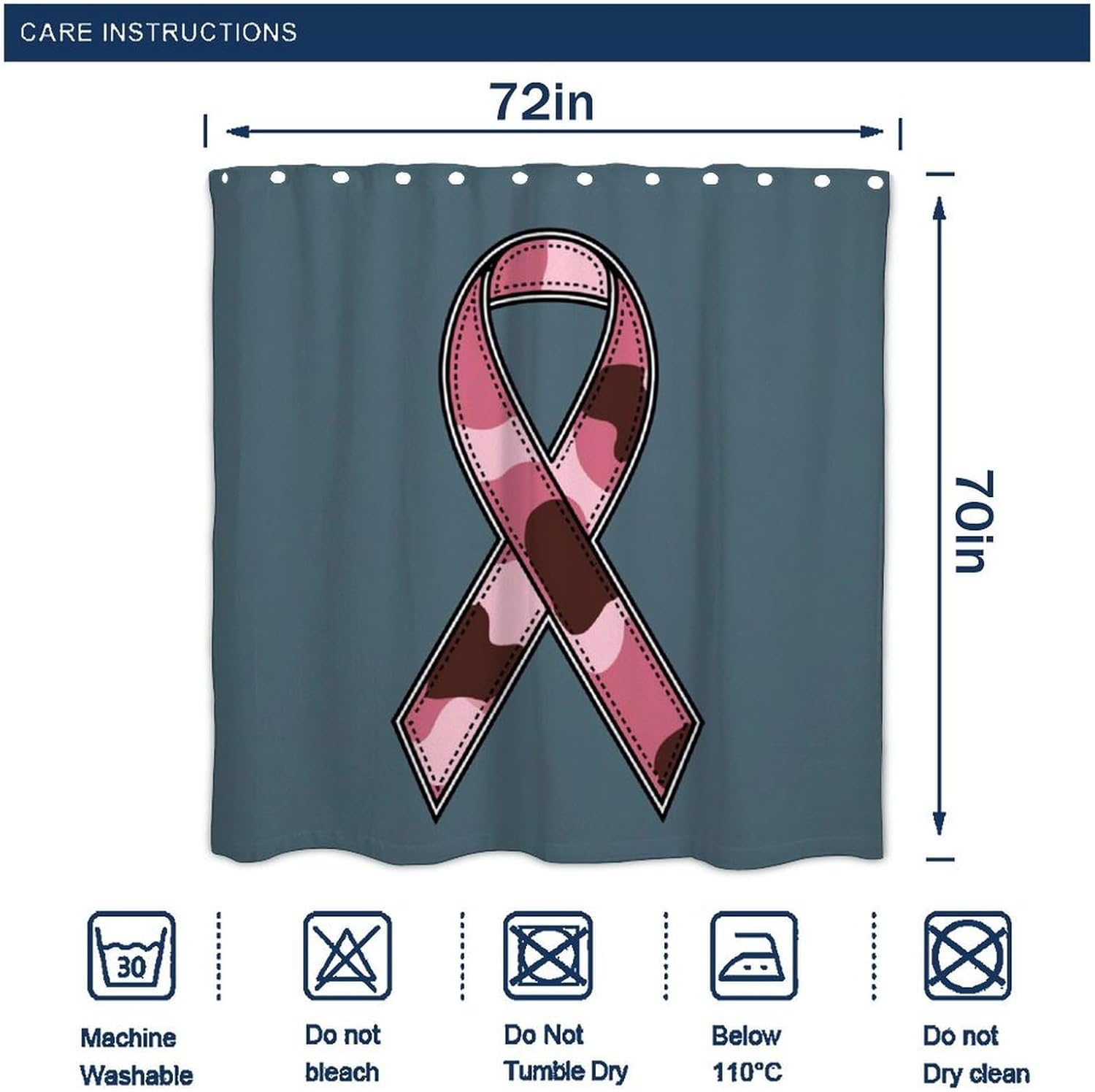 OXJOIIS Pink Ribbon Breast Cancer Awareness Shower Curtain with 12 Hooks 72x72 Inch