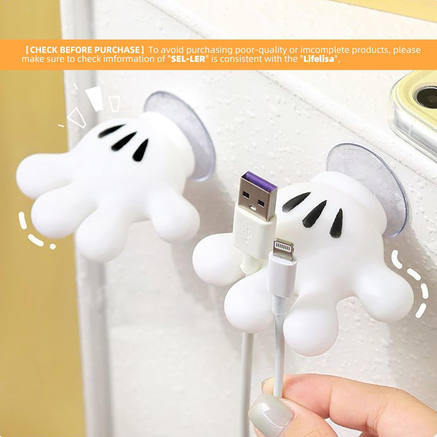 Cute Hanging Toothbrush Holder with Suction Hooks and Sticky Pads