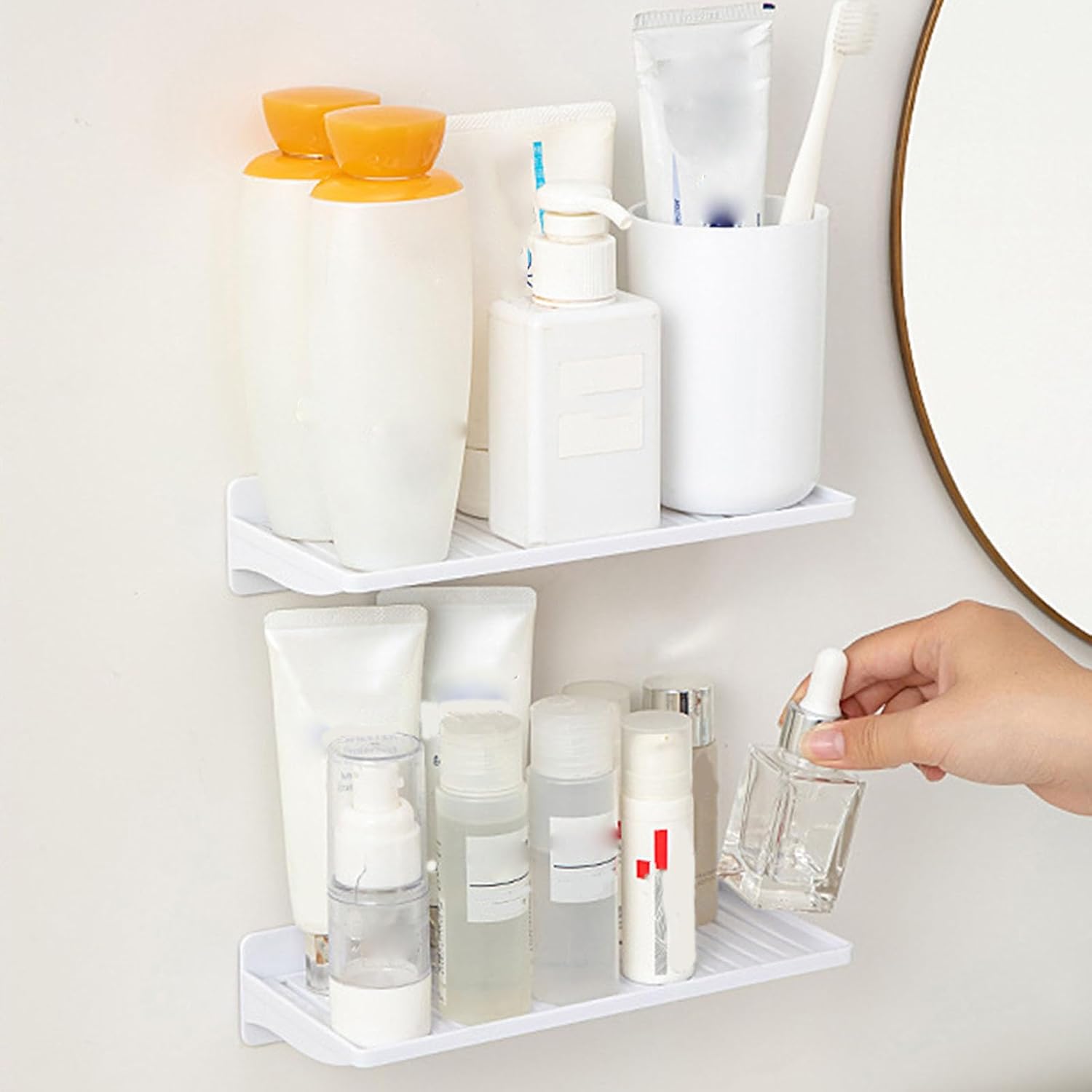 White Perforated Bathroom Storage Rack Organizer