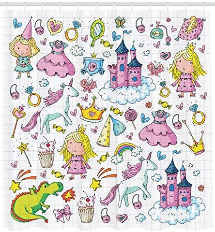 Ambesonne Cartoon Shower Curtain Set with Hooks