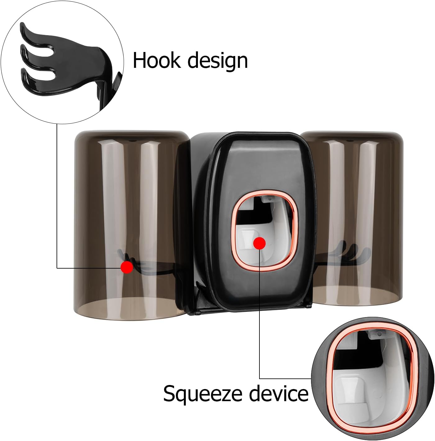 LUEXBOX 4 Slots Wall Mounted Toothbrush Holder with Cover - Black