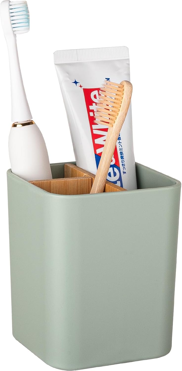 Bamboo Toothbrush Holder with 3 Slots - Green