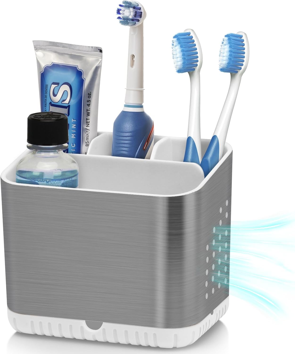 Brushed Nickel Toothbrush Holder for Bathroom Multifunctional Organizer Non-Slip Drainage
