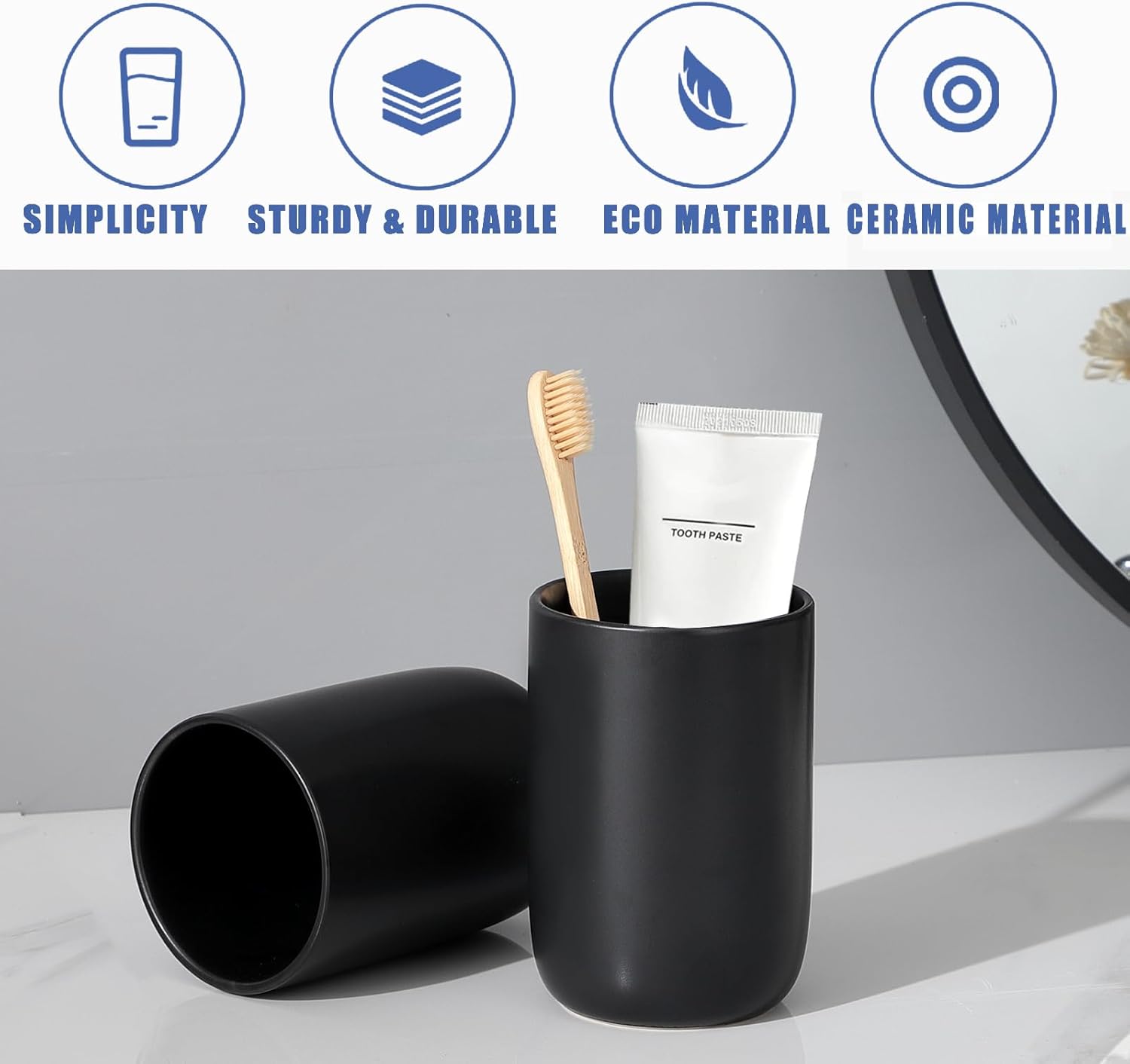 Matte Black Ceramic Toothbrush Holder - 1 Cup Reusable Bathroom Organizer