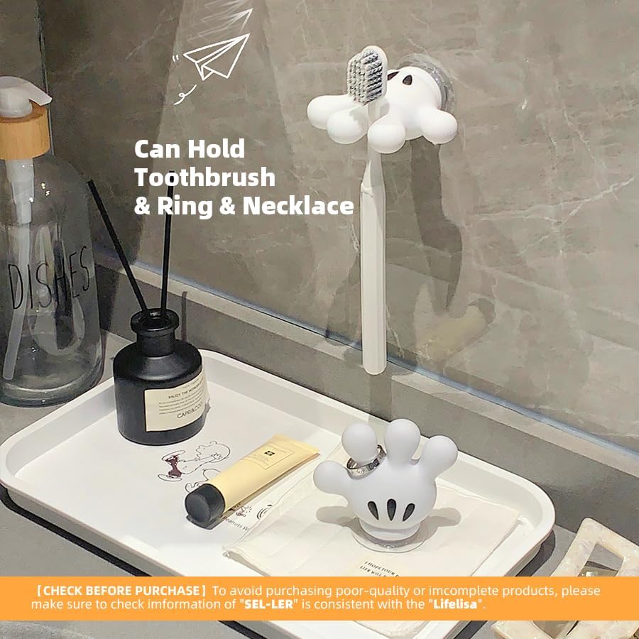 Cute Hanging Toothbrush Holder with Suction Hooks and Sticky Pads