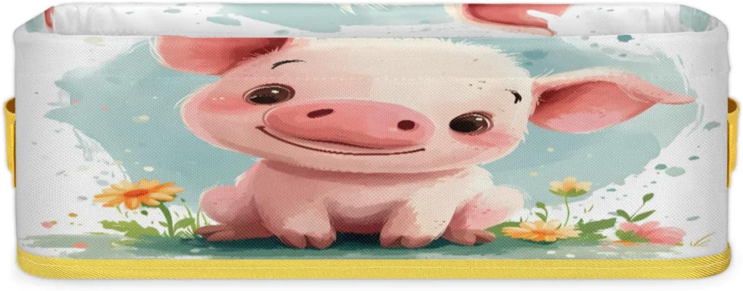 Cute Pinks Pig Toilet Paper Storage Basket with Handles