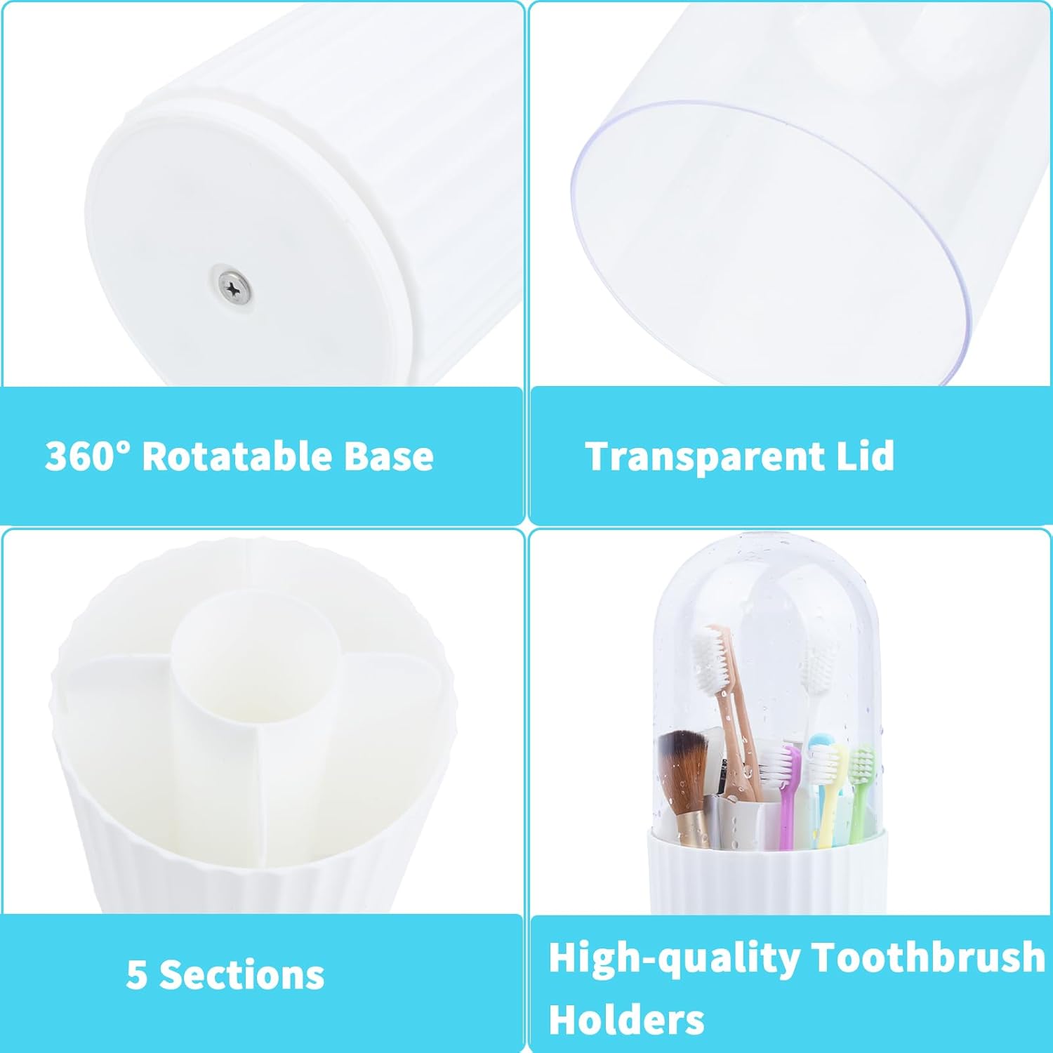 OOXYG Large Capacity Toothbrush Holder with Lid and 5 Slots