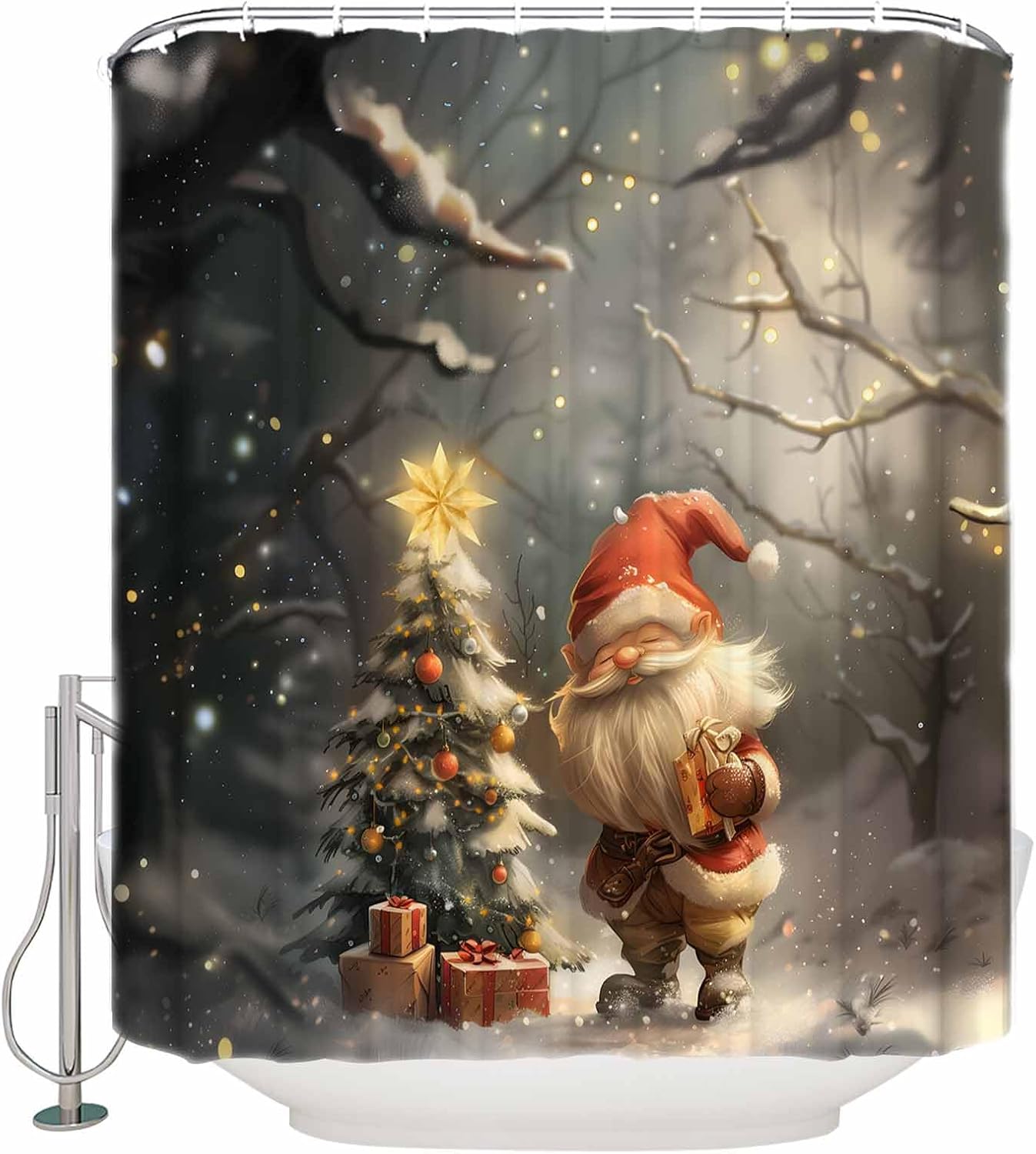 72 Inch Christmas Shower Curtain Set with 12 Hooks